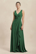 V - Neck Ruffled Ruched Chiffon A - Line Bridesmaid Dress in Dark Green - SHE IS ME Bridesmaid Dresses