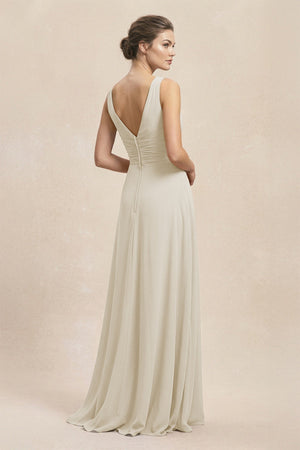 V - Neck Ruffled Ruched Chiffon A - Line Bridesmaid Dress in Dove Gray - SHE IS ME Bridesmaid Dresses