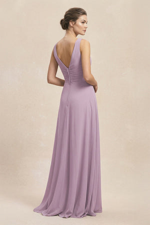 V - Neck Ruffled Ruched Chiffon A - Line Bridesmaid Dress in Dusk - SHE IS ME Bridesmaid Dresses