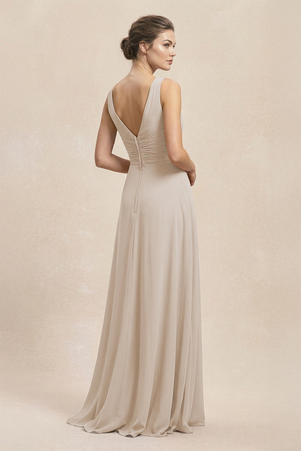 V - Neck Ruffled Ruched Chiffon A - Line Bridesmaid Dress in Frost - KISS BRIDAL Bridesmaid Dresses