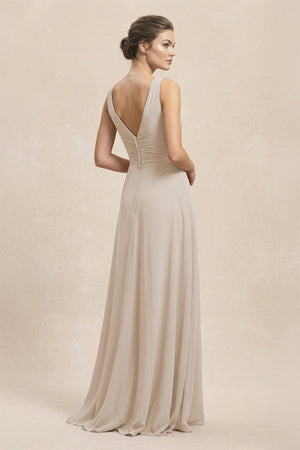 V - Neck Ruffled Ruched Chiffon A - Line Bridesmaid Dress in Frost - SHE IS ME Bridesmaid Dresses