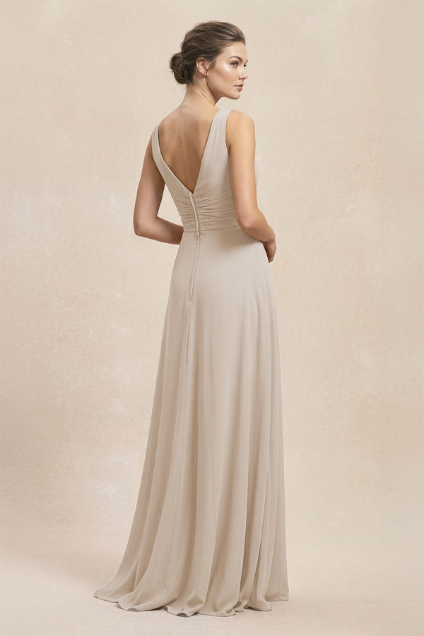 V - Neck Ruffled Ruched Chiffon A - Line Bridesmaid Dress in Frost - SHE IS ME Bridesmaid Dresses