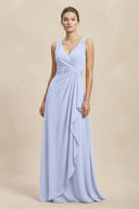 V - Neck Ruffled Ruched Chiffon A - Line Bridesmaid Dress in Ice - SHE IS ME Bridesmaid Dresses