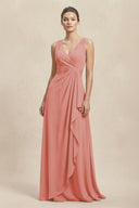 V - Neck Ruffled Ruched Chiffon A - Line Bridesmaid Dress in Mulberry - SHE IS ME Bridesmaid Dresses