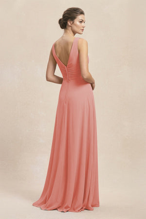 V - Neck Ruffled Ruched Chiffon A - Line Bridesmaid Dress in Mulberry - SHE IS ME Bridesmaid Dresses