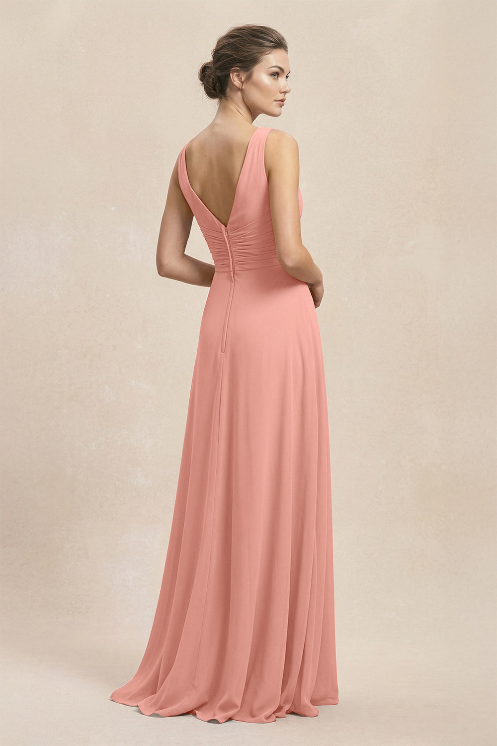 V-Neck Ruffled Ruched Chiffon A-Line Bridesmaid Dress in Rosette