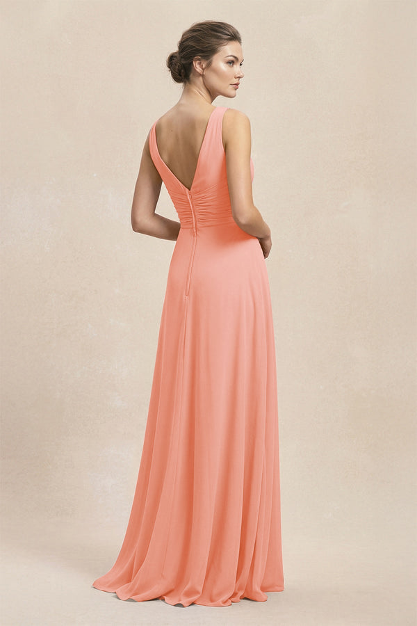 V - Neck Ruffled Ruched Chiffon A - Line Bridesmaid Dress in Rosette - SHE IS ME Bridesmaid Dresses
