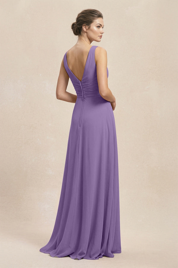 V - Neck Ruffled Ruched Chiffon A - Line Bridesmaid Dress in Tahiti - SHE IS ME Bridesmaid Dresses