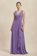 V - Neck Ruffled Ruched Chiffon A - Line Bridesmaid Dress in Tahiti - SHE IS ME Bridesmaid Dresses