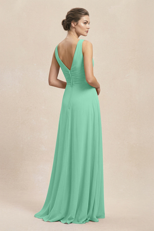 V - Neck Ruffled Ruched Chiffon A - Line Bridesmaid Dress in Turquoise - SHE IS ME Bridesmaid Dresses
