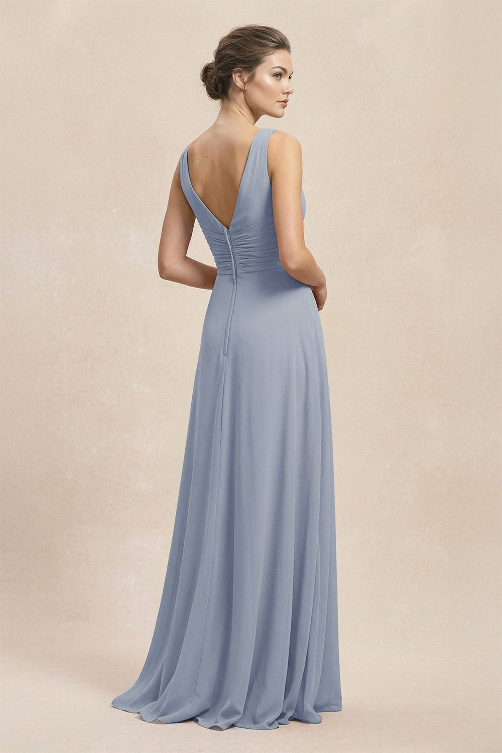 V - Neck Ruffled Ruched Chiffon A - Line Bridesmaid Dress in Twilight - KISS BRIDAL Bridesmaid Dresses