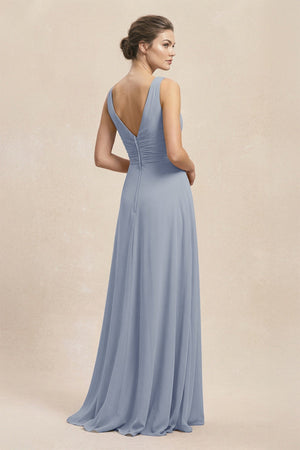 V - Neck Ruffled Ruched Chiffon A - Line Bridesmaid Dress in Twilight - SHE IS ME Bridesmaid Dresses