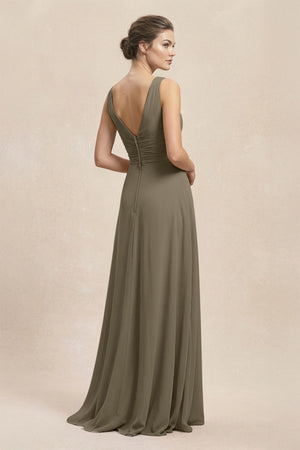 V - Neck Ruffled Ruched Chiffon A - Line Bridesmaid Dress in Willow Green - SHE IS ME Bridesmaid Dresses