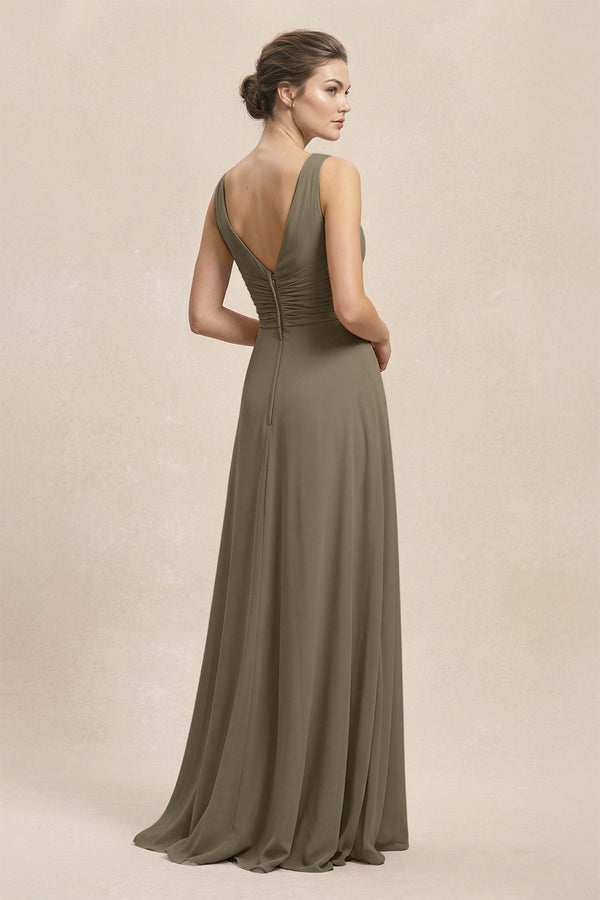 V - Neck Ruffled Ruched Chiffon A - Line Bridesmaid Dress in Willow Green - SHE IS ME Bridesmaid Dresses