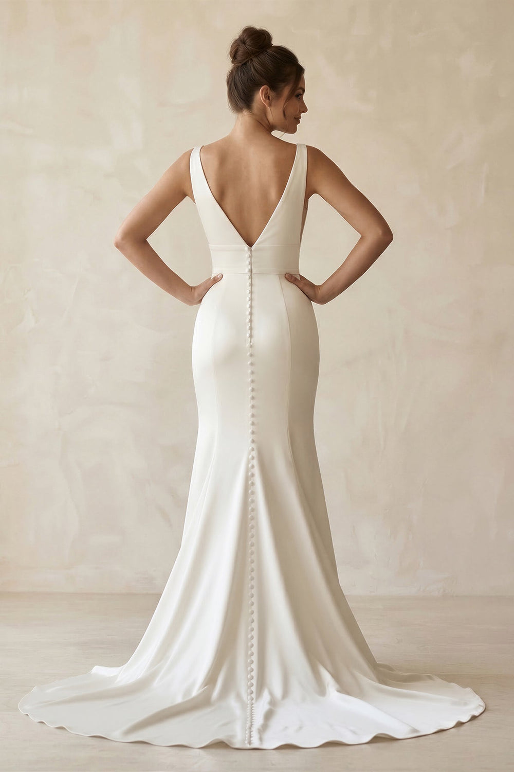 V - Neck Satin Mermaid Maxi Wedding Dress in White - KISS BRIDAL Wedding Dresses