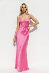 V Neck Sheath Maxi Dress With Beading in BonBon Pink - KISS BRIDAL PROM DRESSES