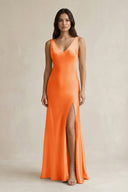 V - neck Sheath Satin Bridesmaid Dress With Back Bow in Orange - KISS BRIDAL Bridesmaid Dresses