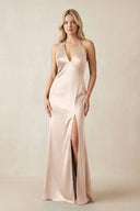 V - Neck Sheath Satin Bridesmaid Dress with Bow in Buttercream - KISS BRIDAL Bridesmaid Dresses