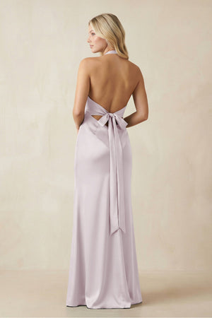 V - Neck Sheath Satin Bridesmaid Dress with Bow in Dusk - KISS BRIDAL Bridesmaid Dresses