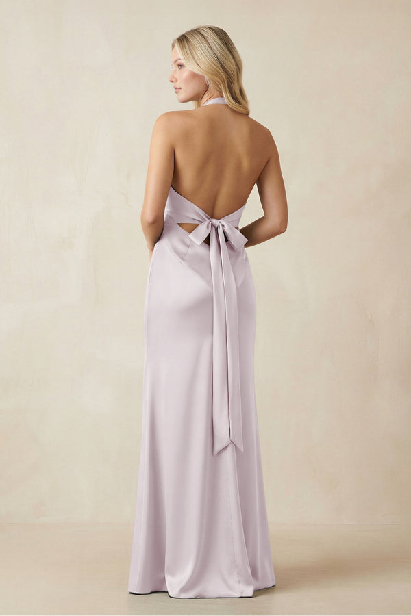 V - Neck Sheath Satin Bridesmaid Dress with Bow in Dusk - KISS BRIDAL Bridesmaid Dresses