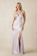 V - Neck Sheath Satin Bridesmaid Dress with Bow in Dusk - KISS BRIDAL Bridesmaid Dresses