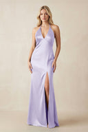 V - Neck Sheath Satin Bridesmaid Dress with Bow in Lavender - KISS BRIDAL Bridesmaid Dresses