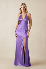 V - Neck Sheath Satin Bridesmaid Dress with Bow in Lilac - KISS BRIDAL Bridesmaid Dresses