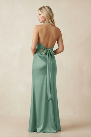 V - Neck Sheath Satin Bridesmaid Dress with Bow in Mint Green - KISS BRIDAL Bridesmaid Dresses