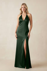 V - Neck Sheath Satin Bridesmaid Dress with Bow in Moss - KISS BRIDAL Bridesmaid Dresses