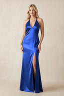 V - Neck Sheath Satin Bridesmaid Dress with Bow in Royal Blue - KISS BRIDAL Bridesmaid Dresses