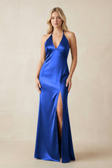 V - Neck Sheath Satin Bridesmaid Dress with Bow in Royal Blue - KISS BRIDAL Bridesmaid Dresses