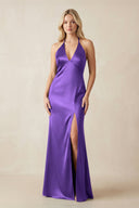 V - Neck Sheath Satin Bridesmaid Dress with Bow in Tahiti - KISS BRIDAL Bridesmaid Dresses