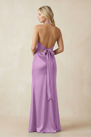 V - Neck Sheath Satin Bridesmaid Dress with Bow in Vintage Mauve - KISS BRIDAL Bridesmaid Dresses