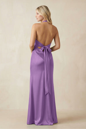 V - Neck Sheath Satin Bridesmaid Dress with Bow in Wisteria - KISS BRIDAL Bridesmaid Dresses