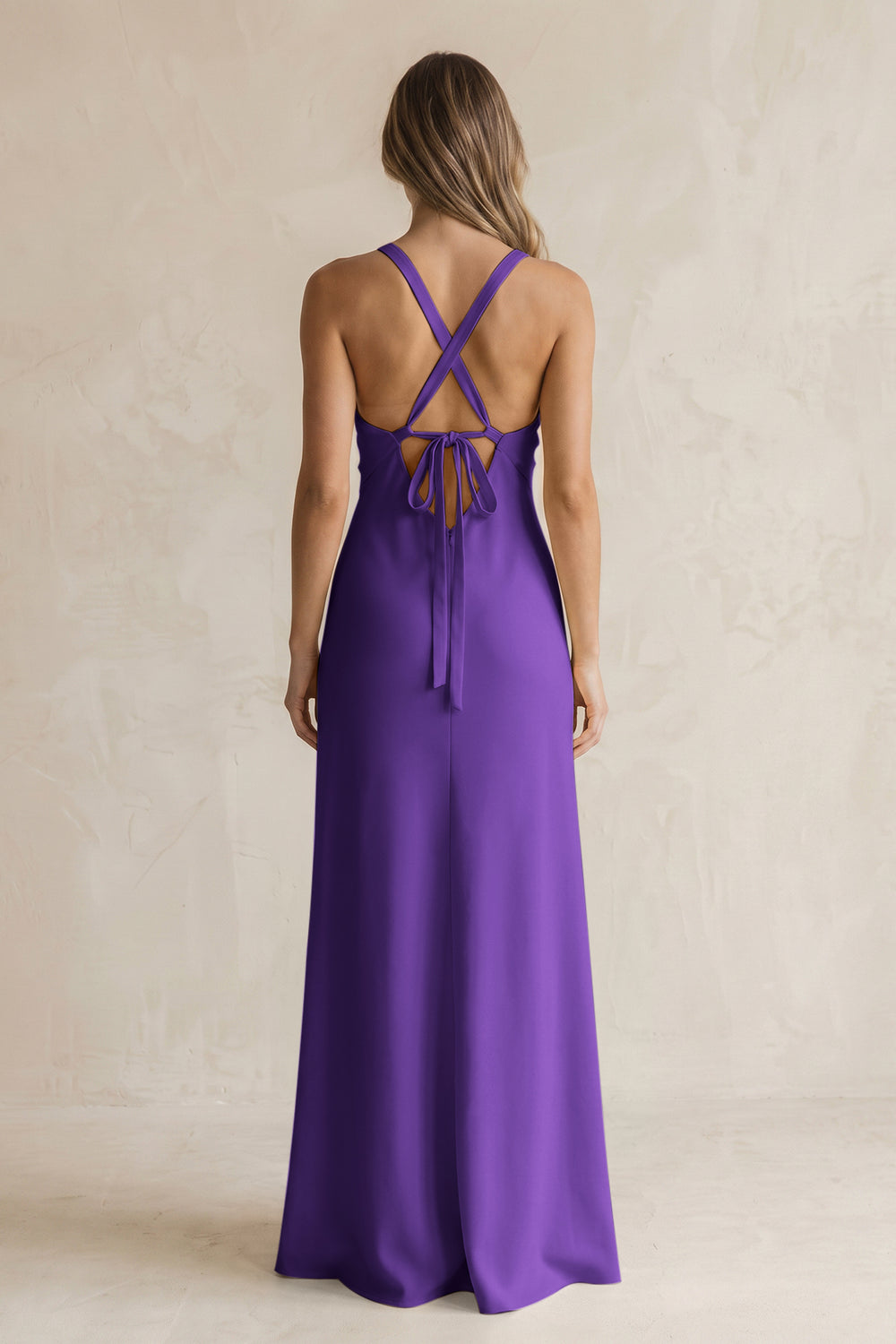 V-Neck Sheath Satin Bridesmaid Dress With Slit in Amethyst