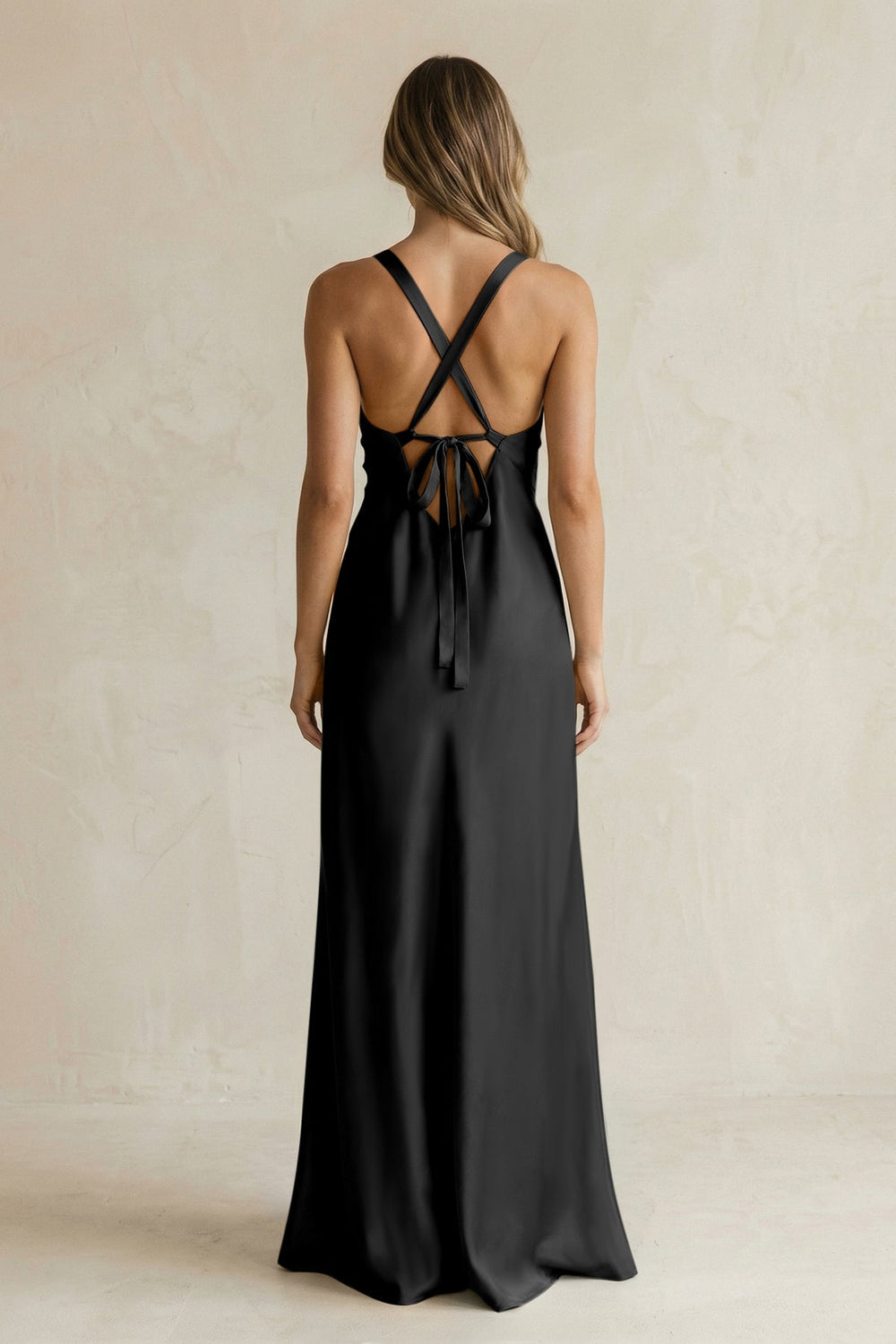 V - Neck Sheath Satin Bridesmaid Dress With Slit in Black - KISS BRIDAL Bridesmaid Dresses
