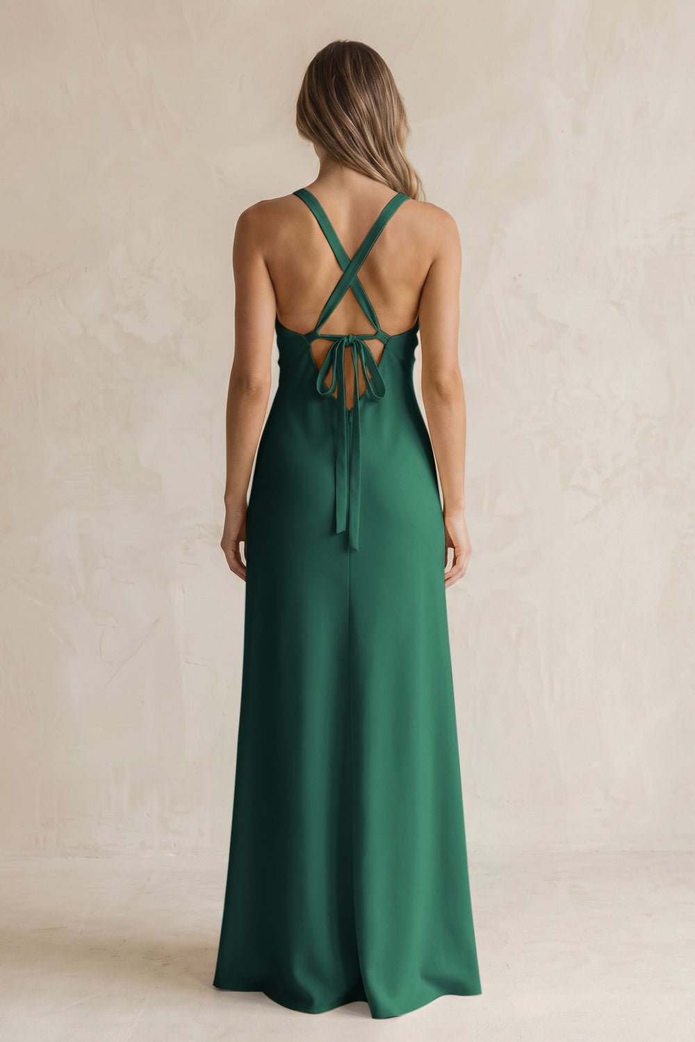 V-Neck Sheath Satin Bridesmaid Dress With Slit in Dark Green