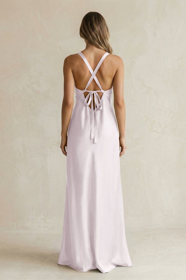 V - Neck Sheath Satin Bridesmaid Dress With Slit in Dusk - KISS BRIDAL Bridesmaid Dresses