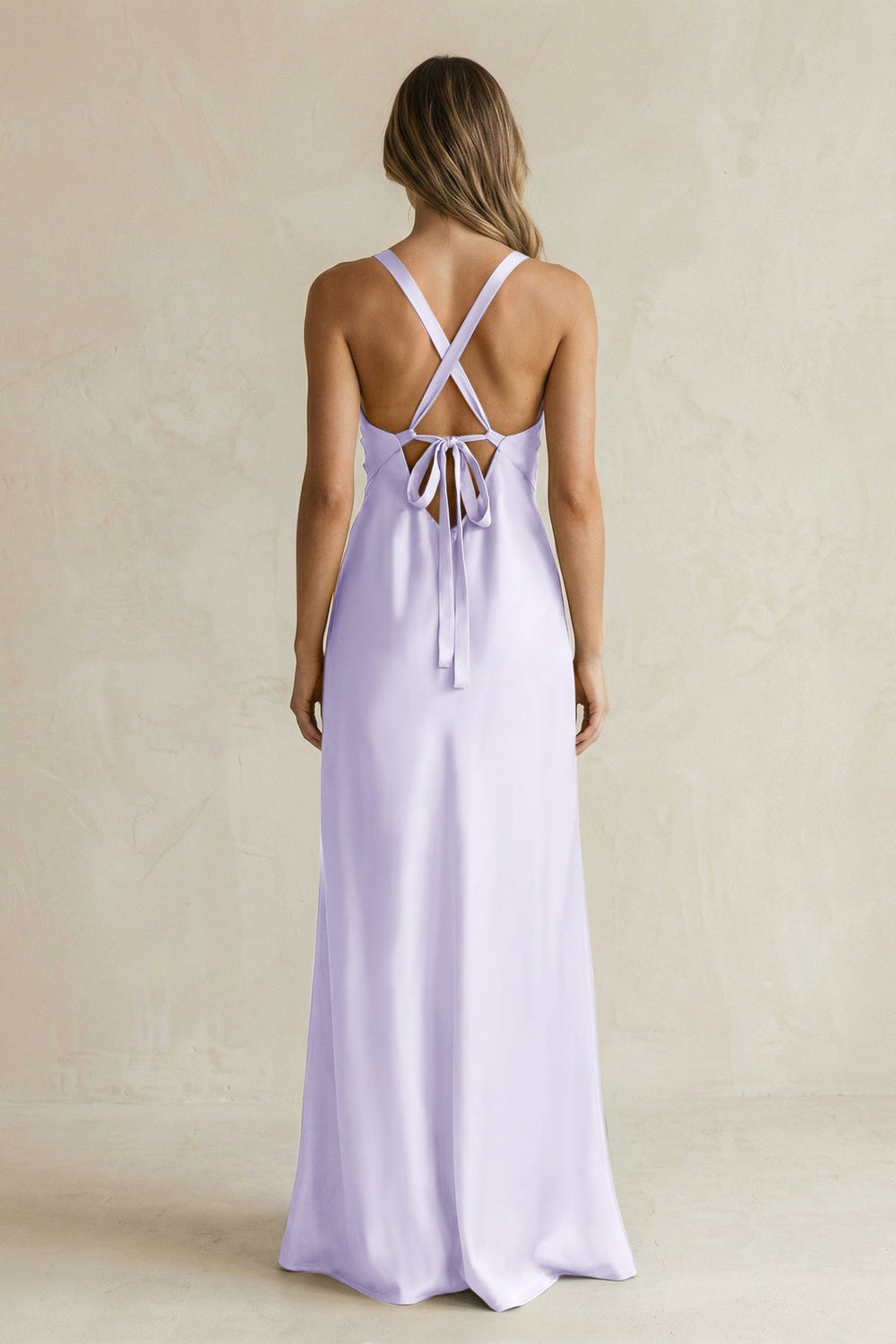 V - Neck Sheath Satin Bridesmaid Dress With Slit in Lavender - KISS BRIDAL Bridesmaid Dresses