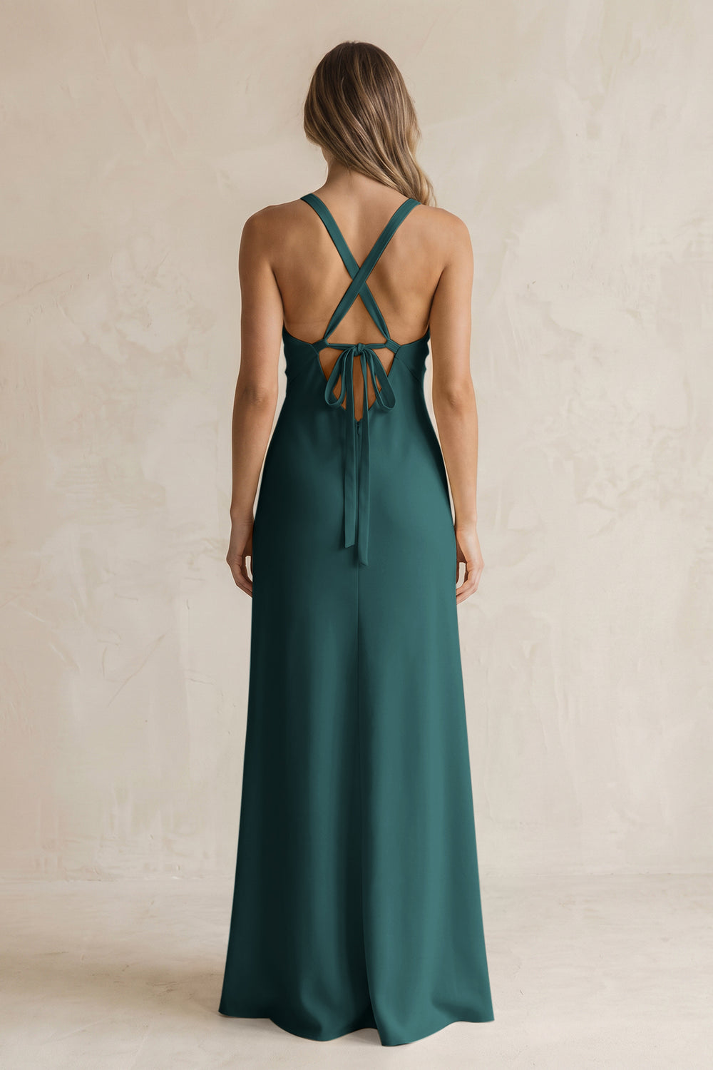 V-Neck Sheath Satin Bridesmaid Dress With Slit in Pine