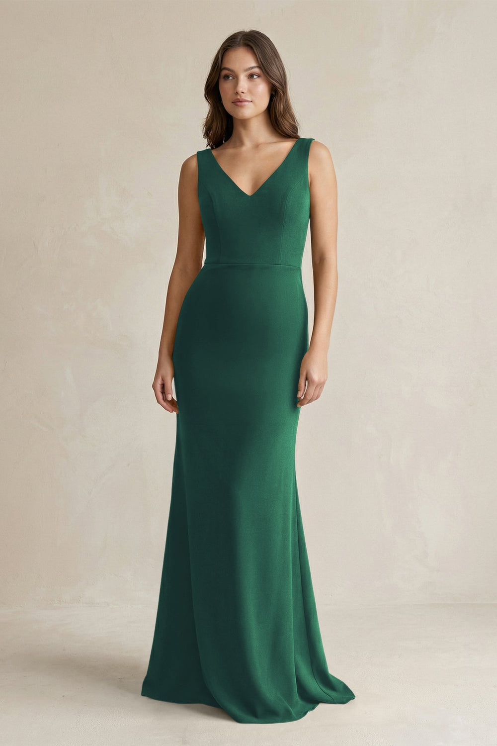 V - Neck Sheath Satin Maxi Bridesmaid Dress in Dark Green - SHE IS ME Bridesmaid Dresses