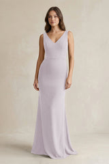 V - Neck Sheath Satin Maxi Bridesmaid Dress in Dusk - KISS BRIDAL Bridesmaid Dresses
