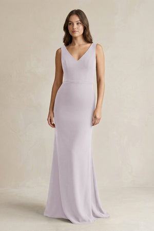 V - Neck Sheath Satin Maxi Bridesmaid Dress in Dusk - SHE IS ME Bridesmaid Dresses