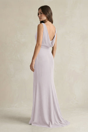 V - Neck Sheath Satin Maxi Bridesmaid Dress in Dusk - SHE IS ME Bridesmaid Dresses