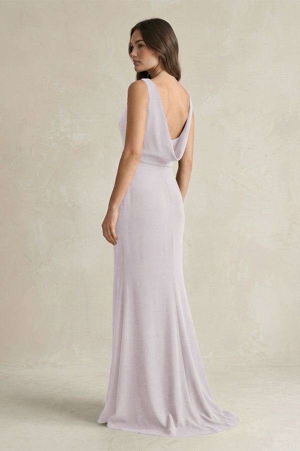 V - Neck Sheath Satin Maxi Bridesmaid Dress in Dusk - SHE IS ME Bridesmaid Dresses