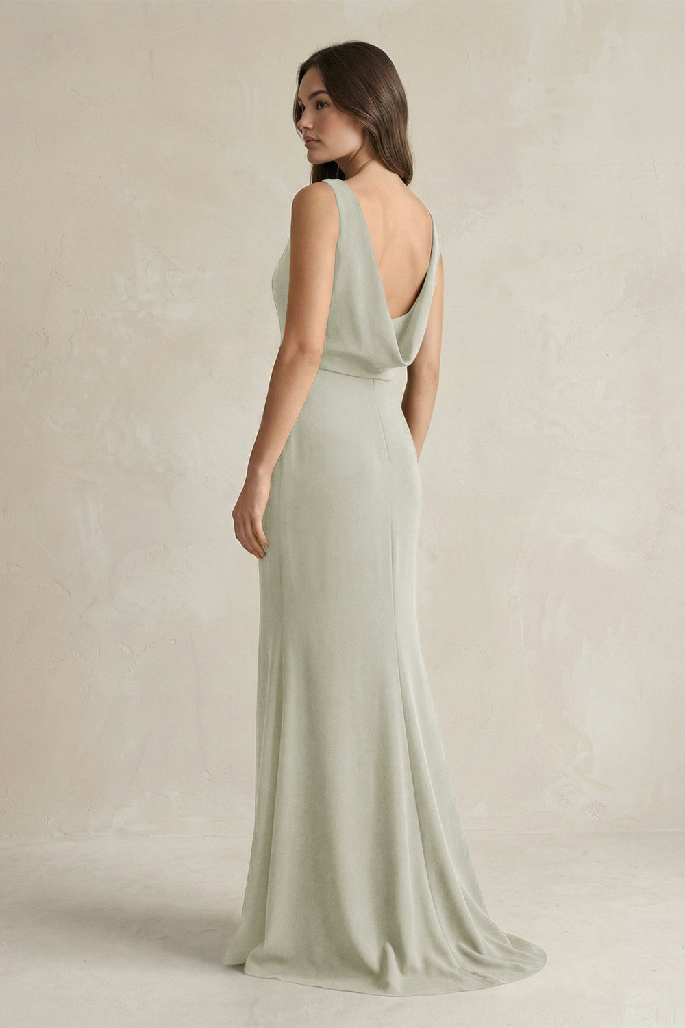 V - Neck Sheath Satin Maxi Bridesmaid Dress in Frost - SHE IS ME Bridesmaid Dresses
