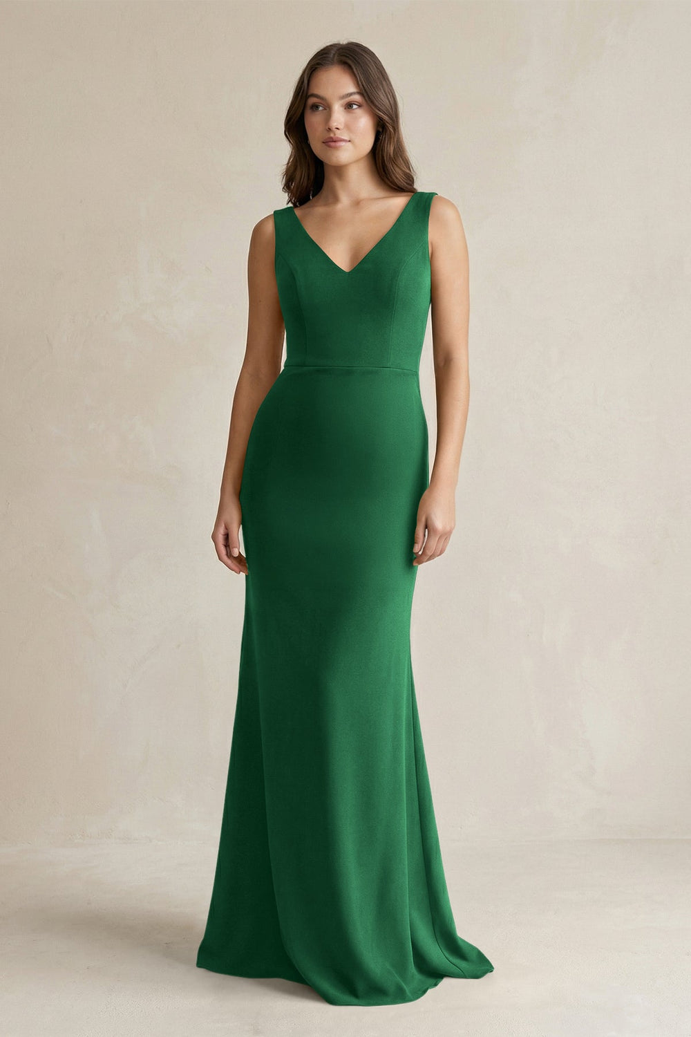 V - Neck Sheath Satin Maxi Bridesmaid Dress in Green - KISS BRIDAL Bridesmaid Dresses
