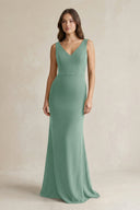 V - Neck Sheath Satin Maxi Bridesmaid Dress in Mint Green - KISS BRIDAL Bridesmaid Dresses