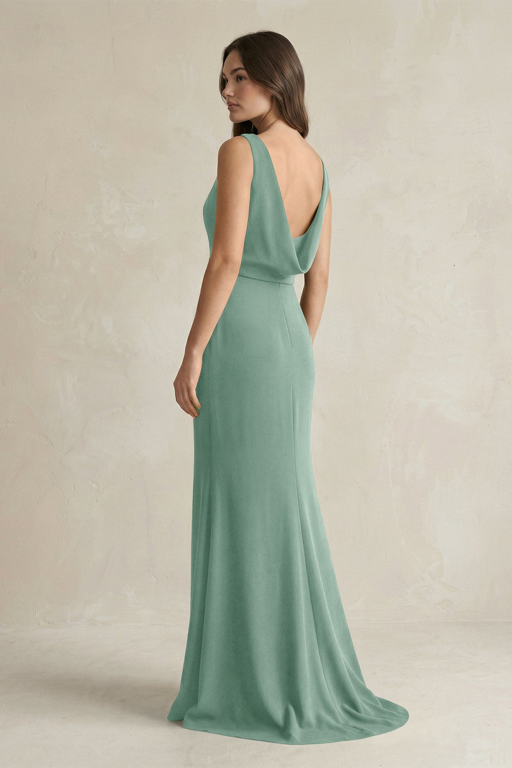 V - Neck Sheath Satin Maxi Bridesmaid Dress in Mint Green - KISS BRIDAL Bridesmaid Dresses