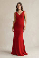 V - Neck Sheath Satin Maxi Bridesmaid Dress in Spice - KISS BRIDAL Bridesmaid Dresses